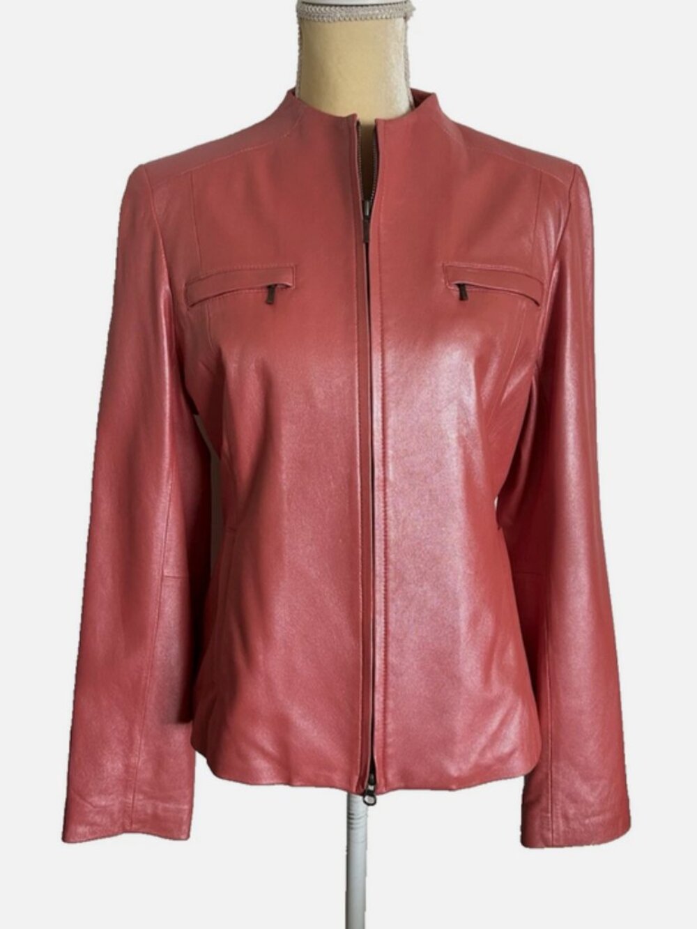 ALFANI Pink Coral Peach Leather Jacket Size Large